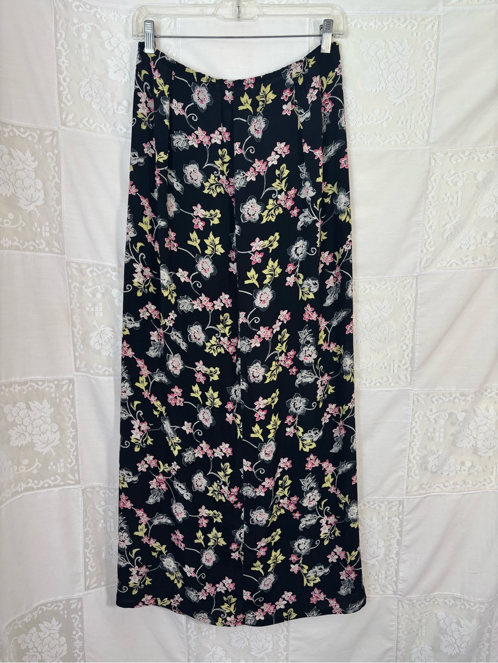 Black Floral 90s Y2K Whimsigoth Indie Grunge Maxi Skirt Size S-M